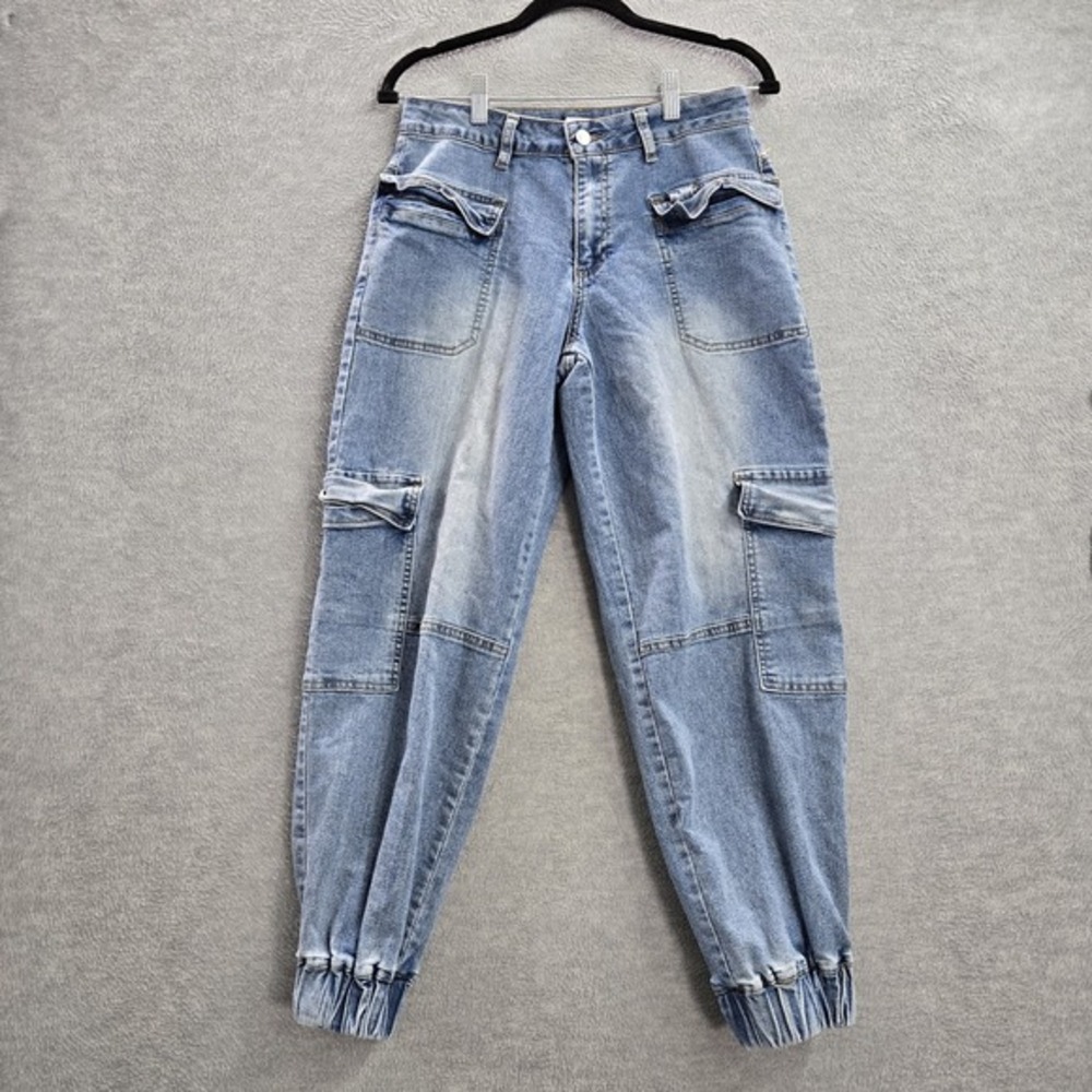 Hot Topic Women Pants 9 Blue‎ Denim Cargo 27" Inseam Cotton Spandex Y2K